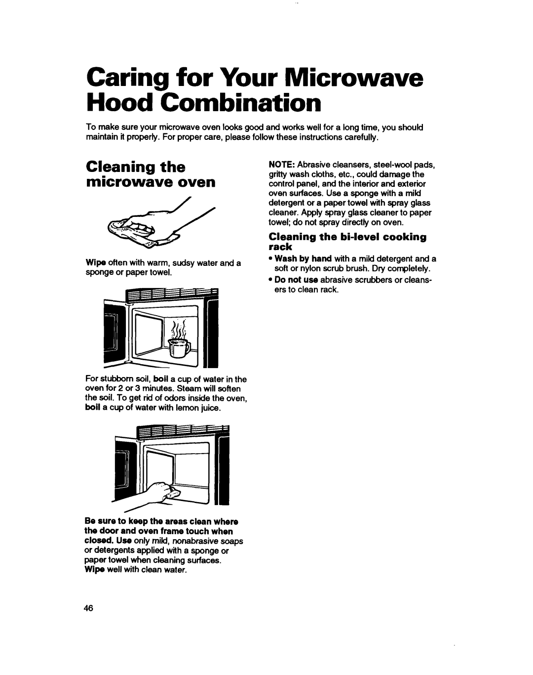 Whirlpool MH7110XB warranty Caring for Your Microwave Hood Combination, CAE;ning the bi-levelcooking 