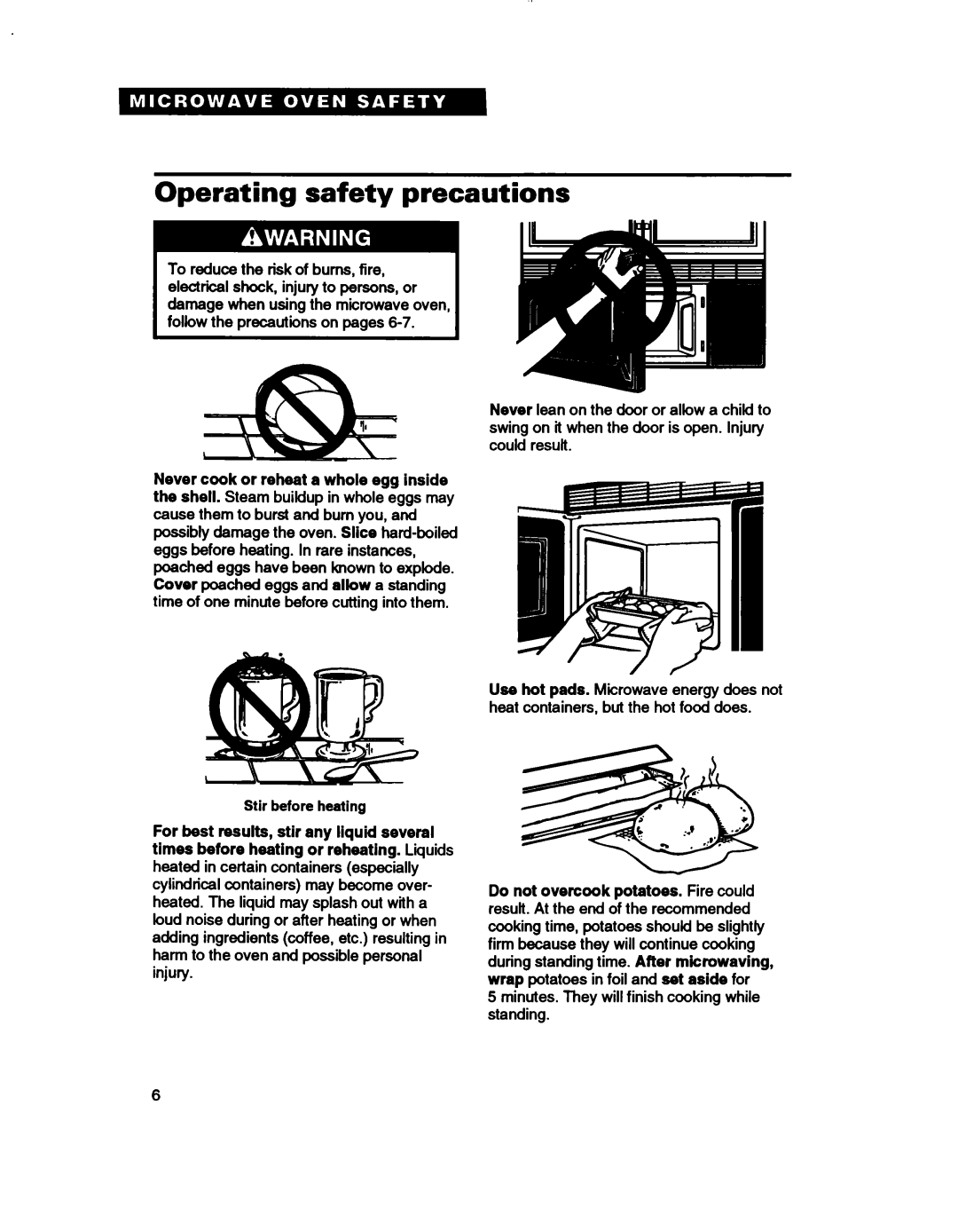 Whirlpool MH7110XB warranty Operating safety precautions 