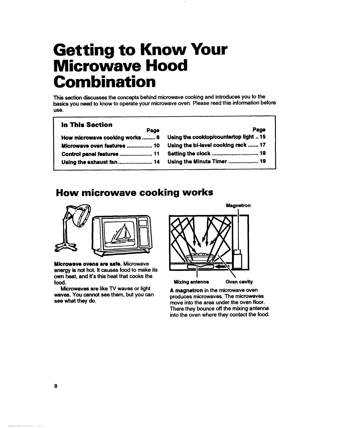 Whirlpool MH7110XB warranty Getting to Know Your Microwave Hood Combination, How microwave cooking works, In This Section 