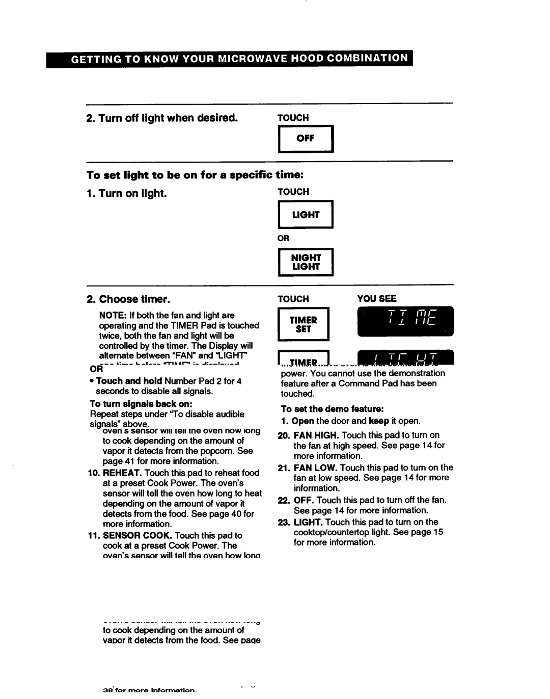 Whirlpool MH7115XB warranty To set light to be on for a specific, Time 