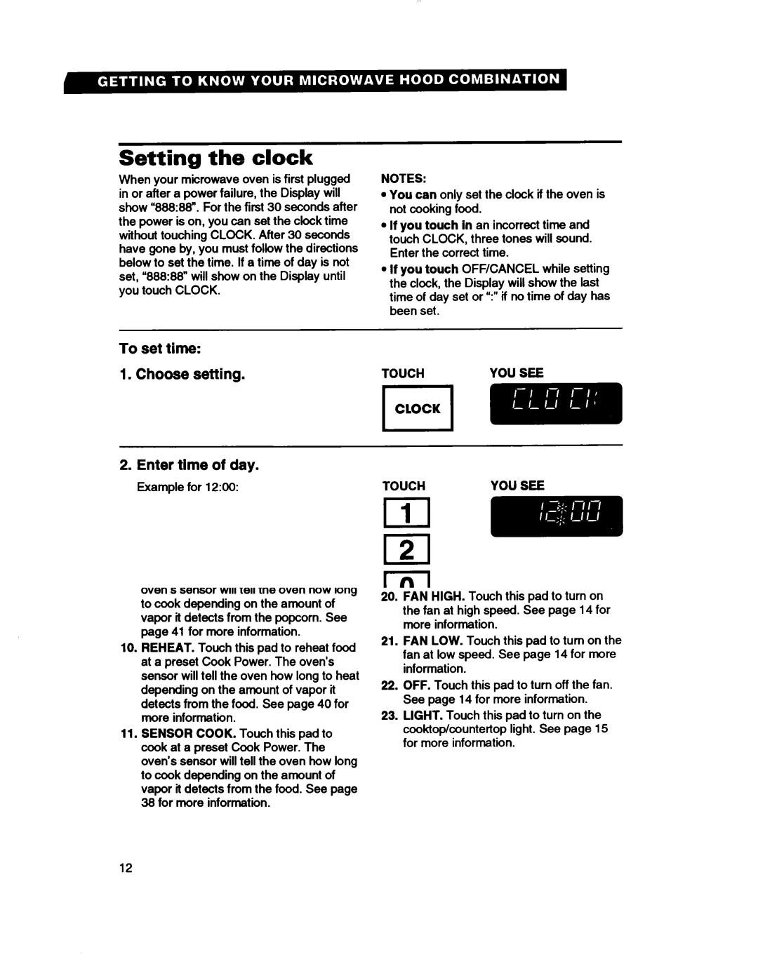 Whirlpool MH7115XB warranty Setting the clock 