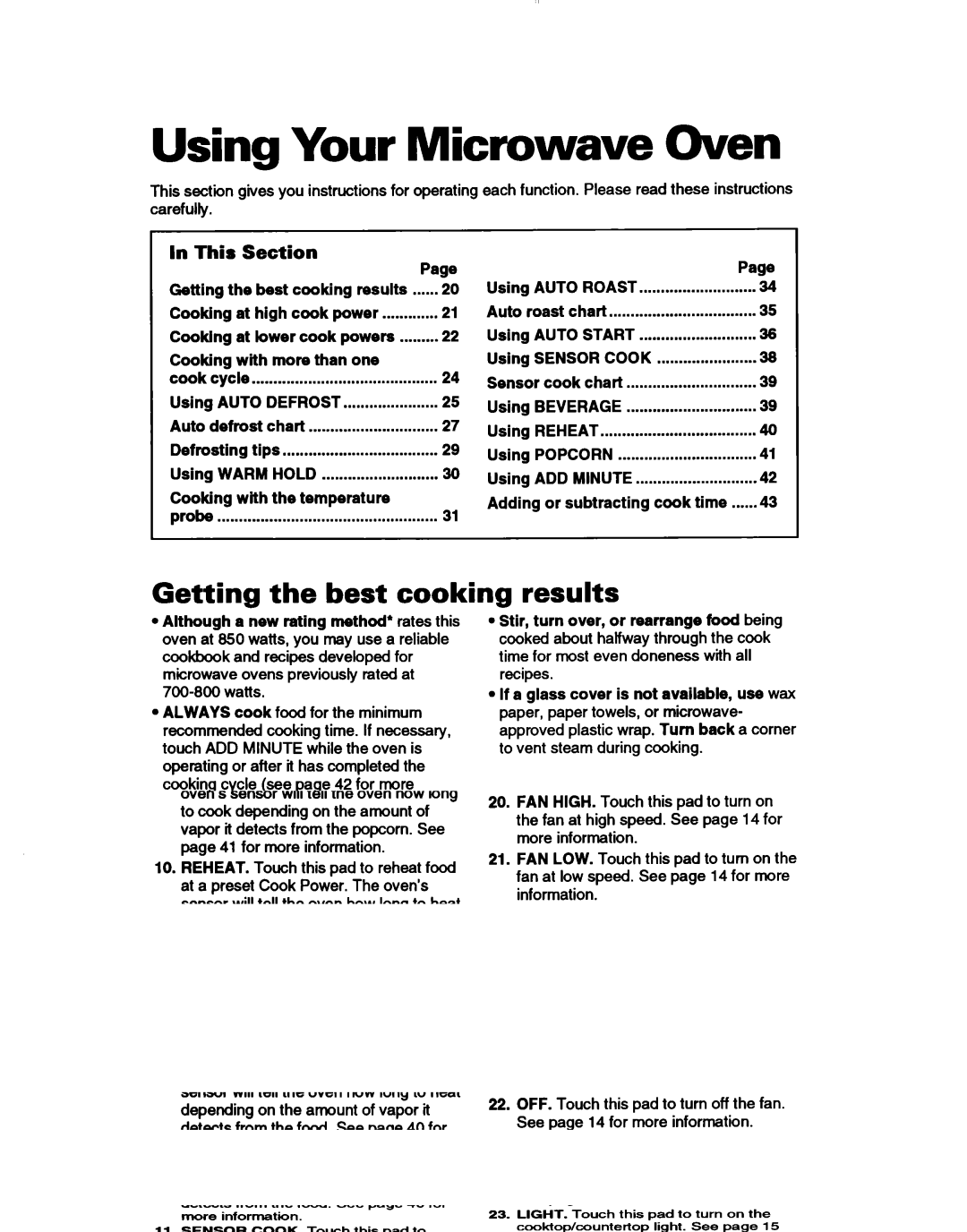 Whirlpool MH7115XB warranty Using Your Microwave Oven, Getting the best cooking, Results 