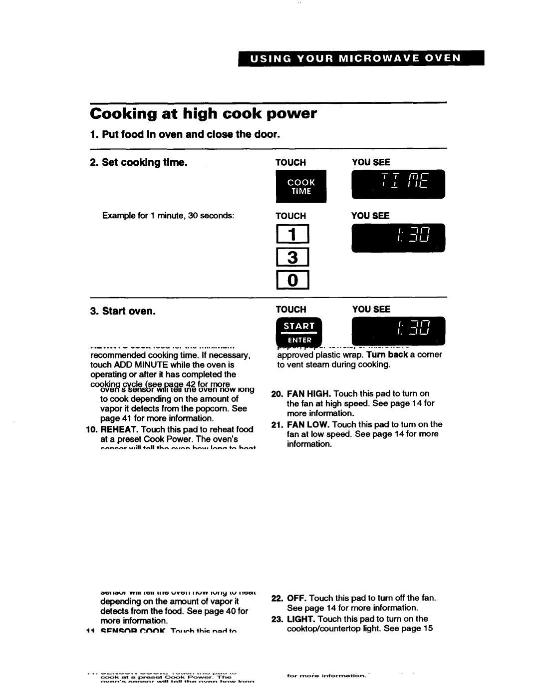 Whirlpool MH7115XB warranty Cooking at high cook power, Changing instructions 