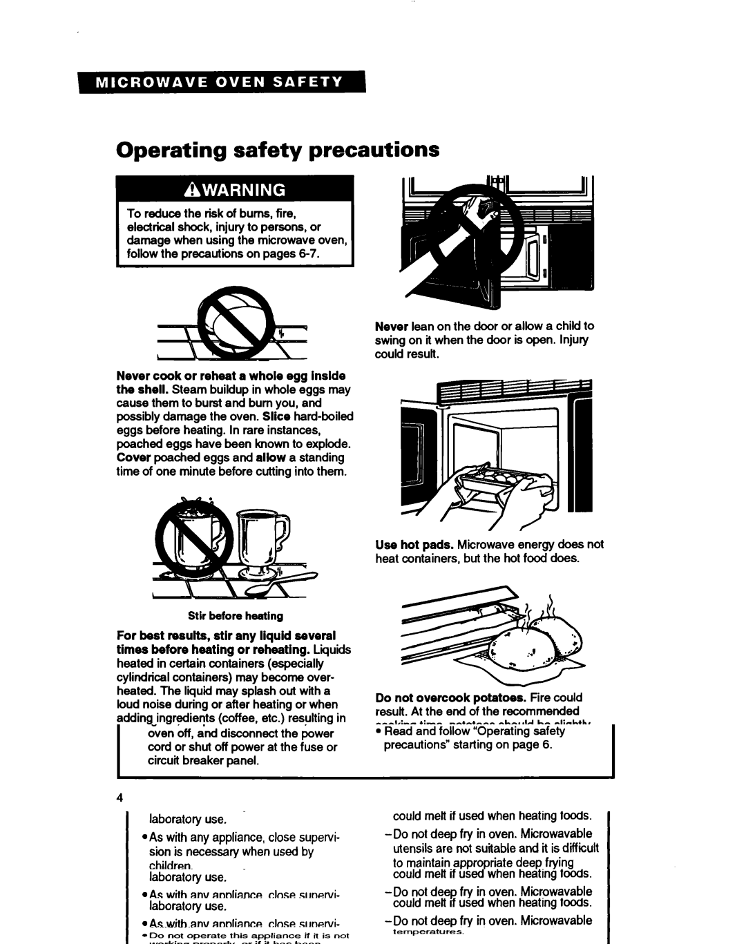 Whirlpool MH7115XB warranty Operating safety precautions 