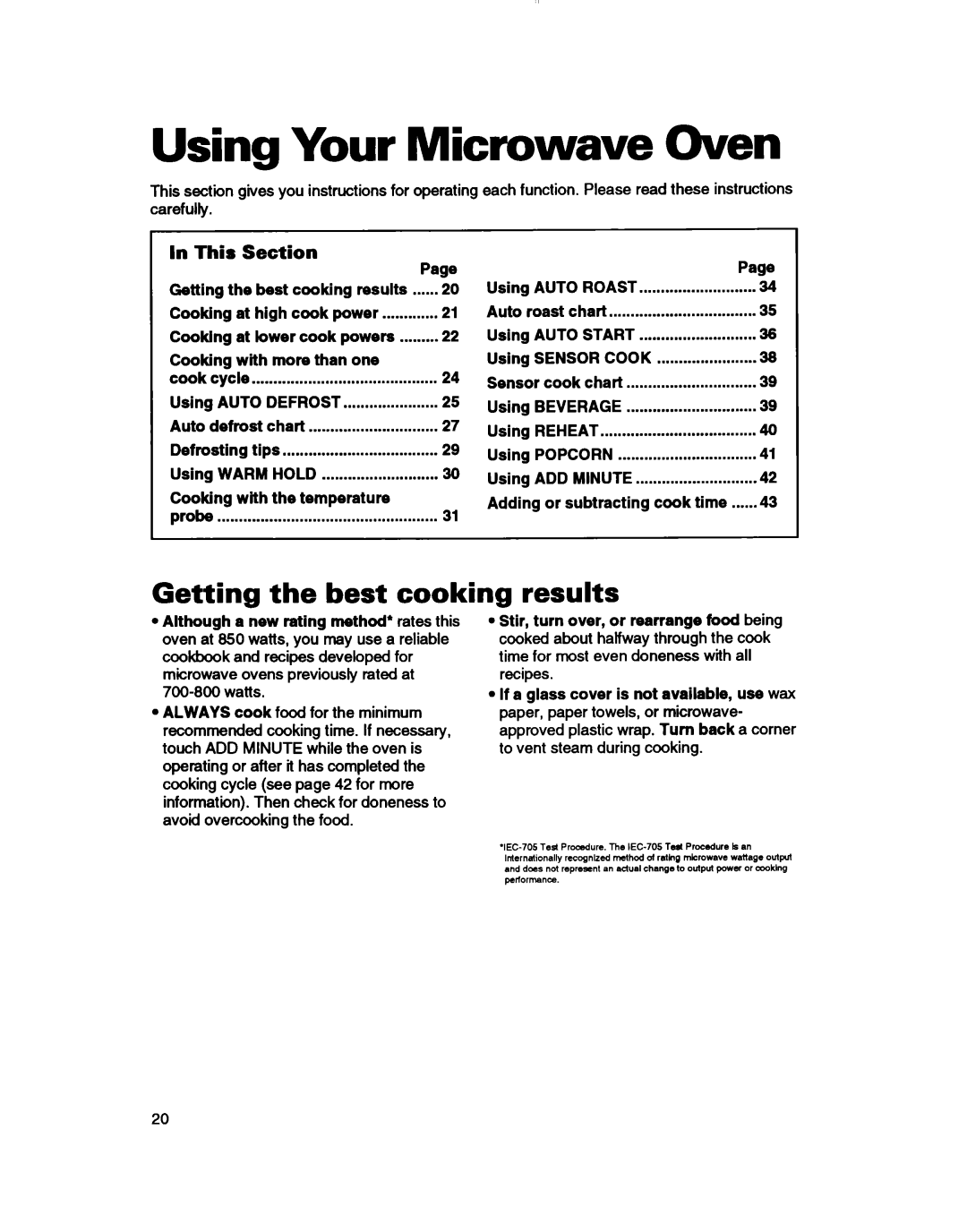 Whirlpool MH7115XB warranty Using Your Microwave Oven, Getting the best cooking, results, In This, Section 