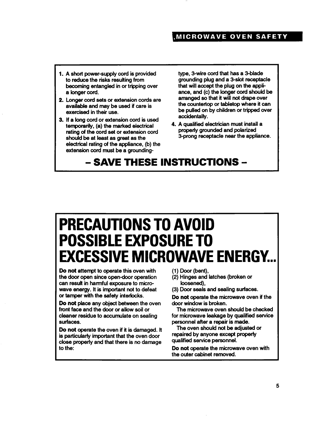 Whirlpool MH7115XB Save These Instructions, 1Door bwt, Precautionstoavoid, Possibleexposureto Excessivemicrowaveenergy 