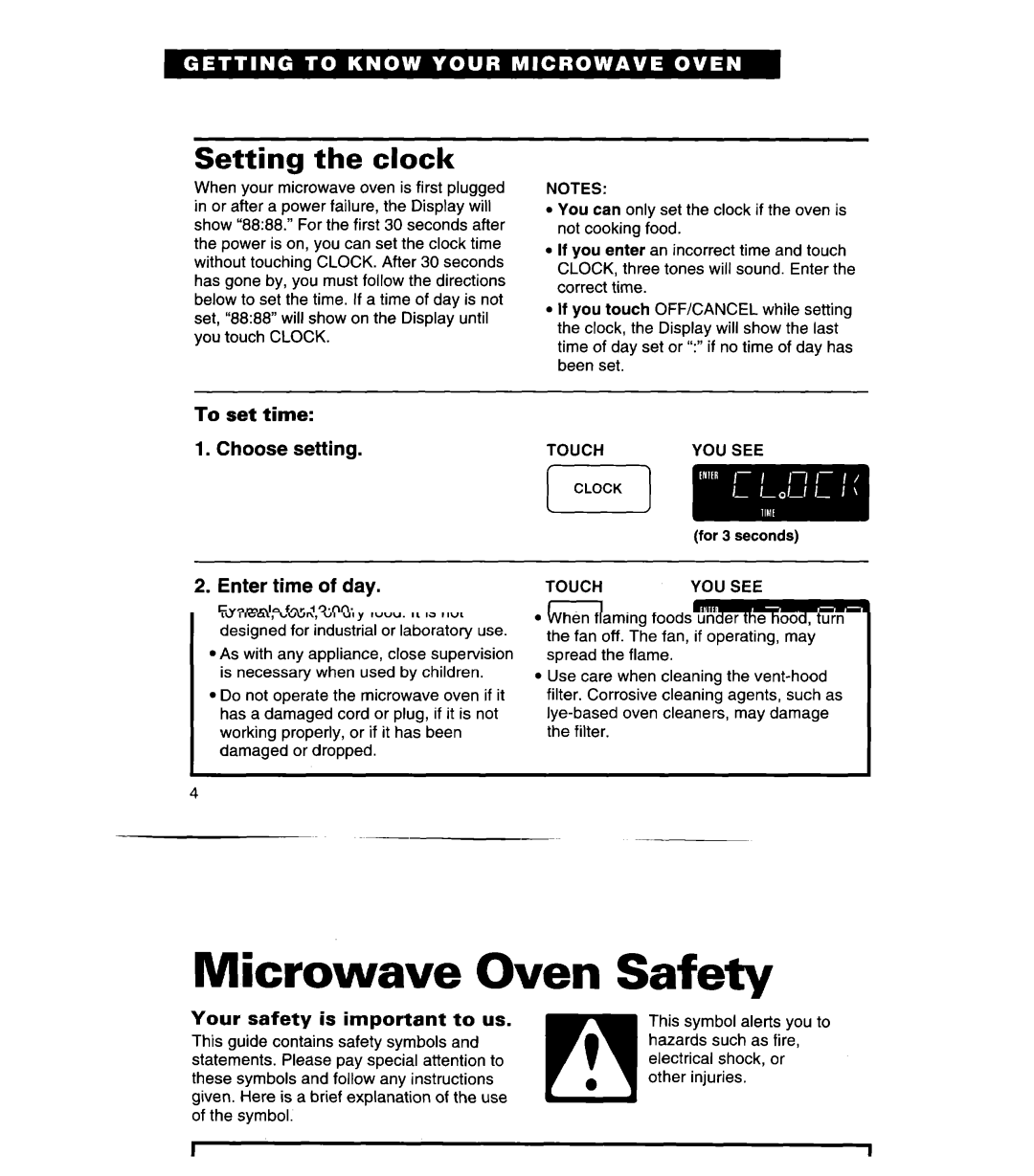 Whirlpool MH7130XE warranty Setting the clock, To set time Choose setting Enter Time Davw, Complete entry 