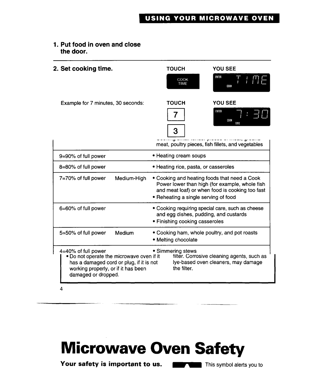 Whirlpool MH7130XE warranty Set Cook Power 