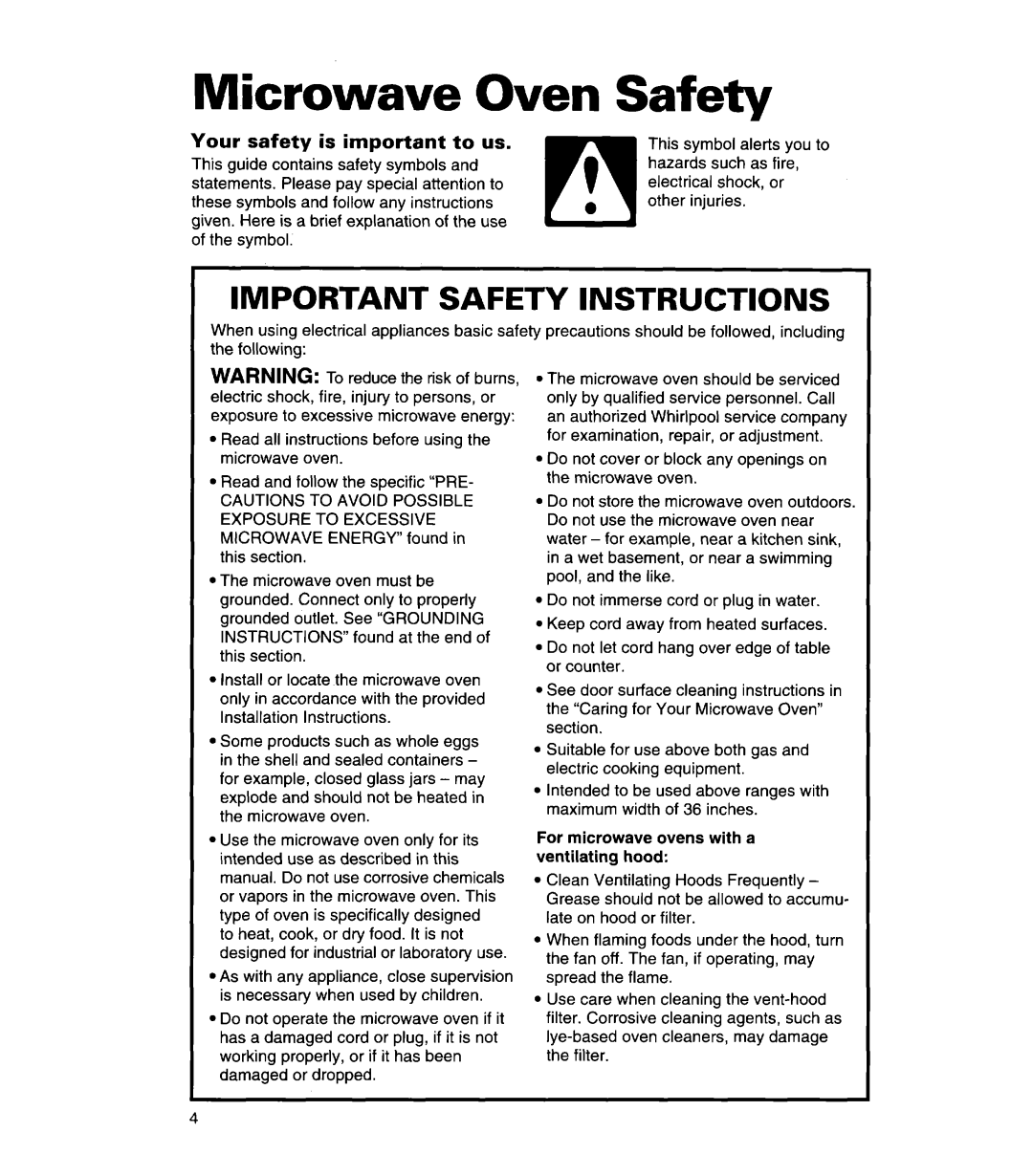 Whirlpool MH7130XE warranty Important Safety Instructions, Your safety is important to us 