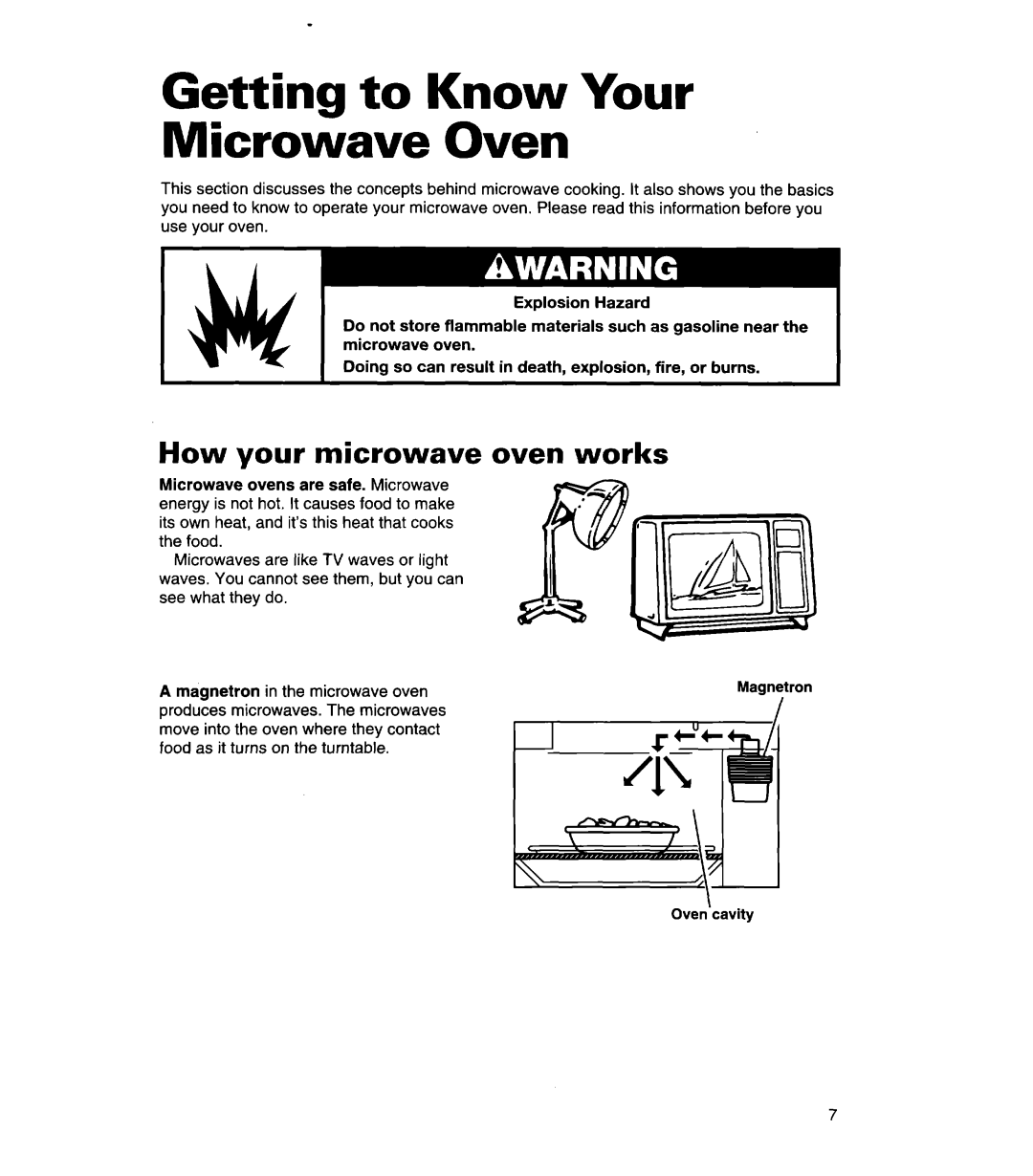 Whirlpool MH7130XE Getting to Know Your Microwave Oven, How your microwave oven works, Explosion Hazard, Magnetron I 