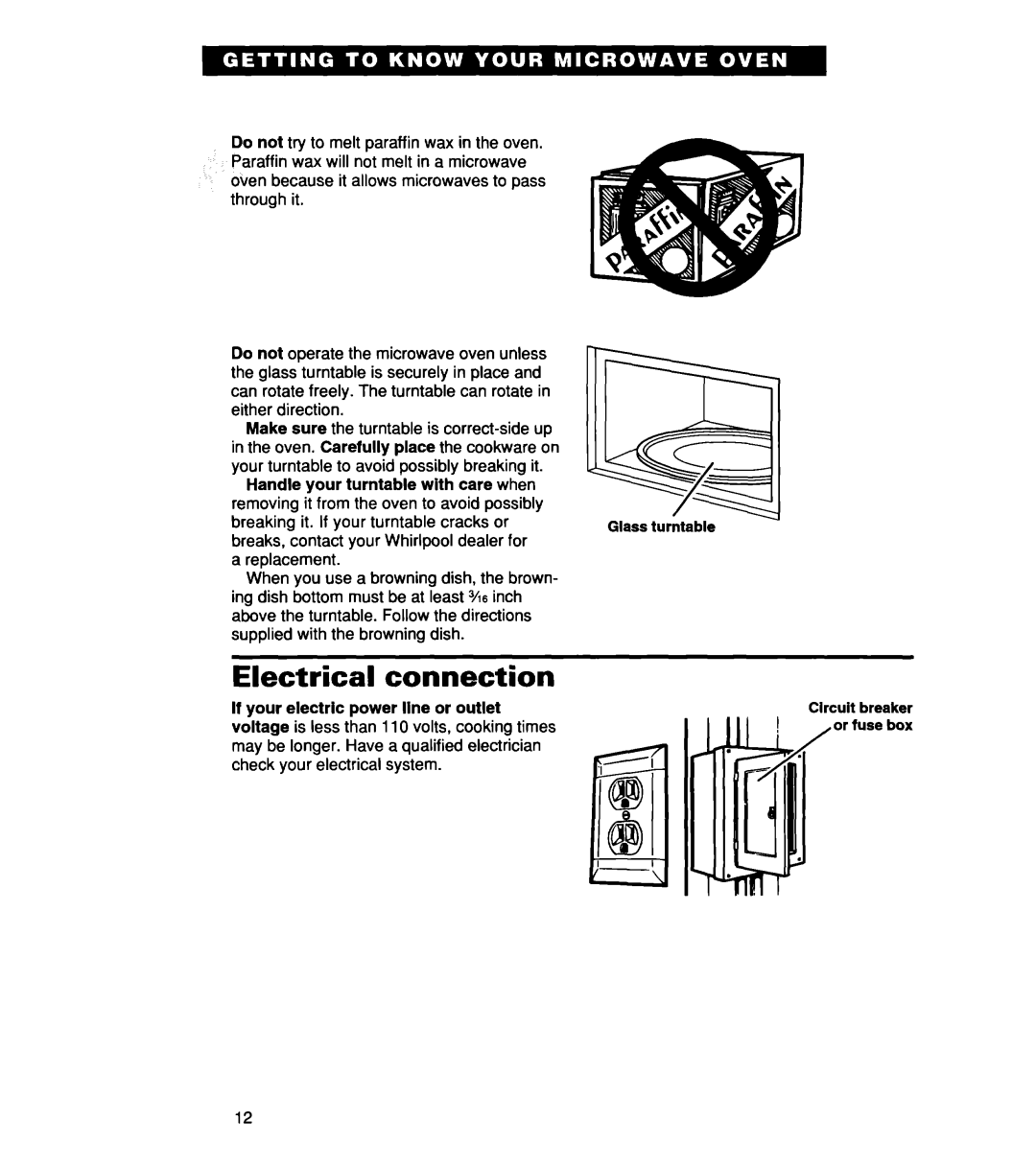 Whirlpool MH7135XE warranty Electrical connection 