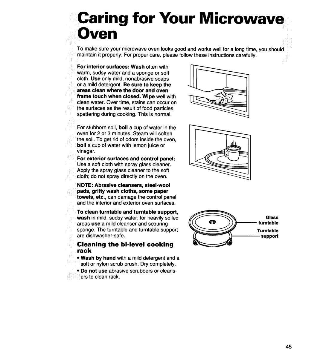 Whirlpool MH7135XE warranty Caring for Your Microwave Oven, Cleaning the bi-level cooking rack 