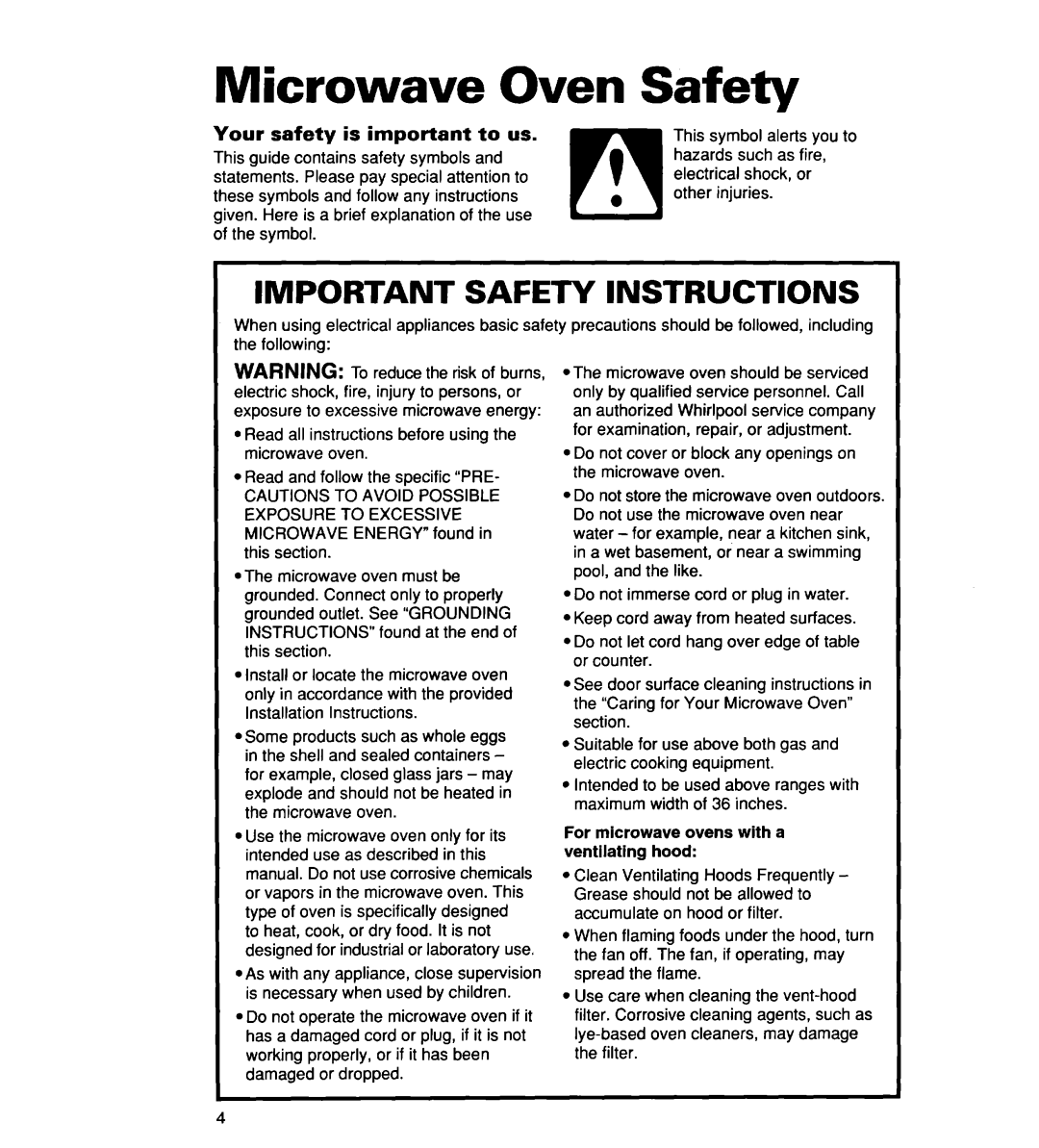 Whirlpool MH7135XE warranty Microwave Oven, Important Safety Instructions, Your safety is important to us 