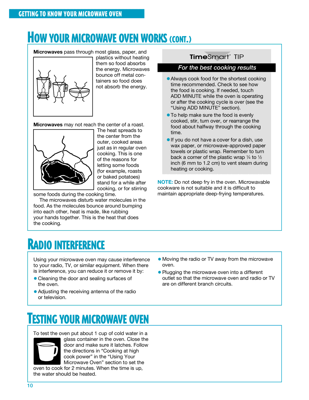 Whirlpool YMH7140XF Radio Interference, Testing Your Microwave Oven, For the best cooking results 