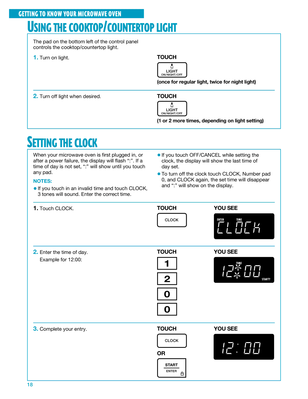 Whirlpool YMH7140XF installation instructions Setting the Clock 