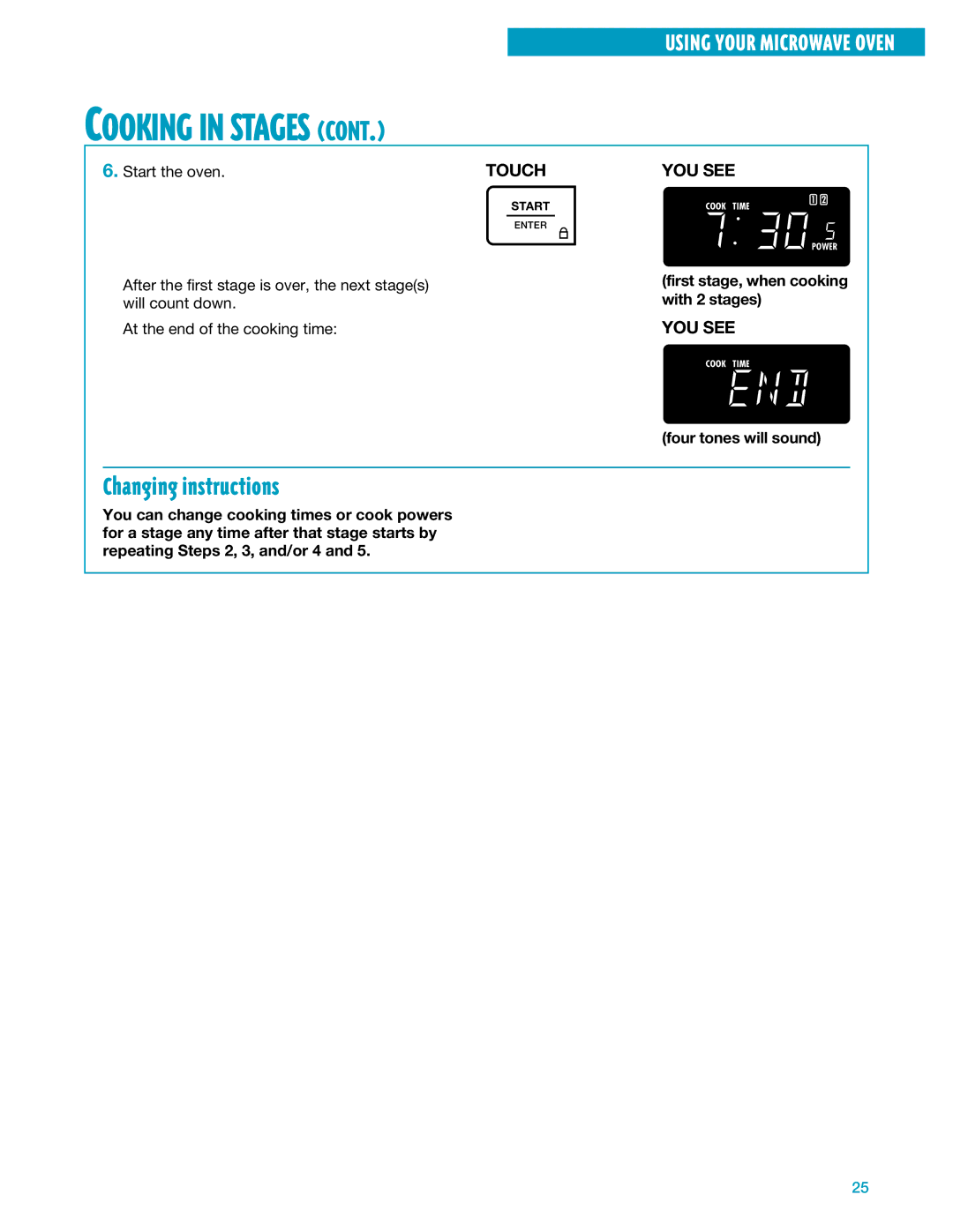 Whirlpool YMH7140XF installation instructions First stage, when cooking with 2 stages 