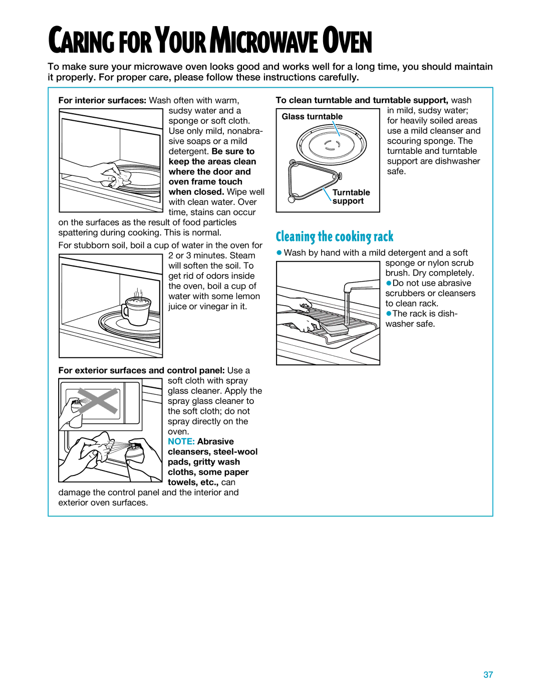 Whirlpool YMH7140XF installation instructions Caring for Your Microwave Oven, Cleaning the cooking rack 