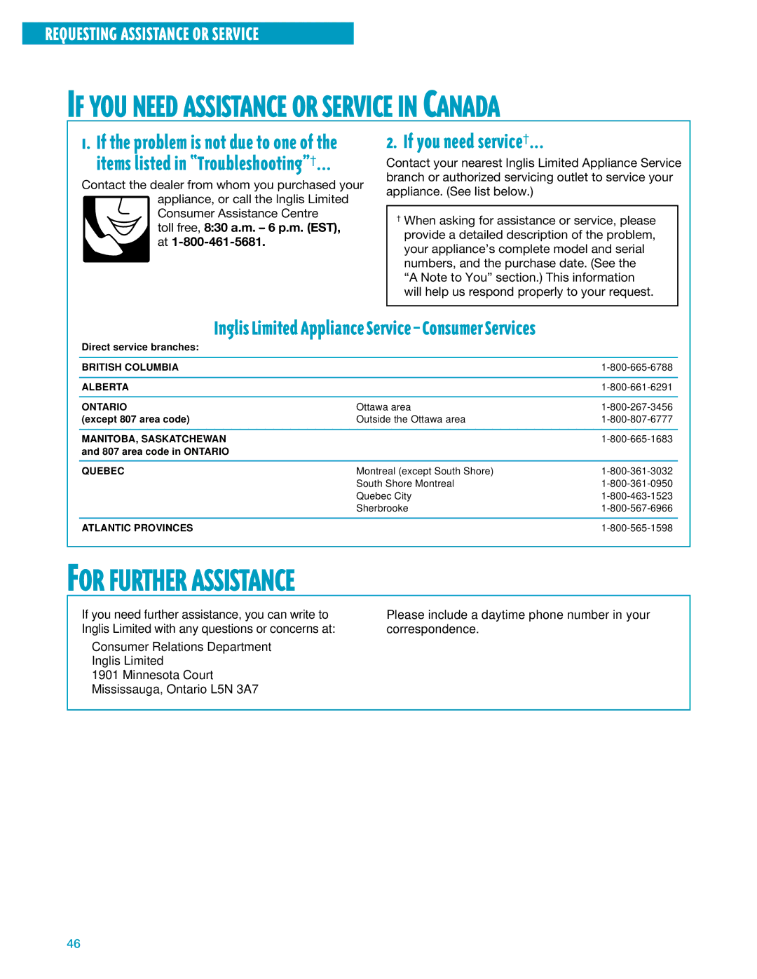 Whirlpool YMH7140XF installation instructions If you need service†, Toll free, 830 a.m. 6 p.m. EST, at 