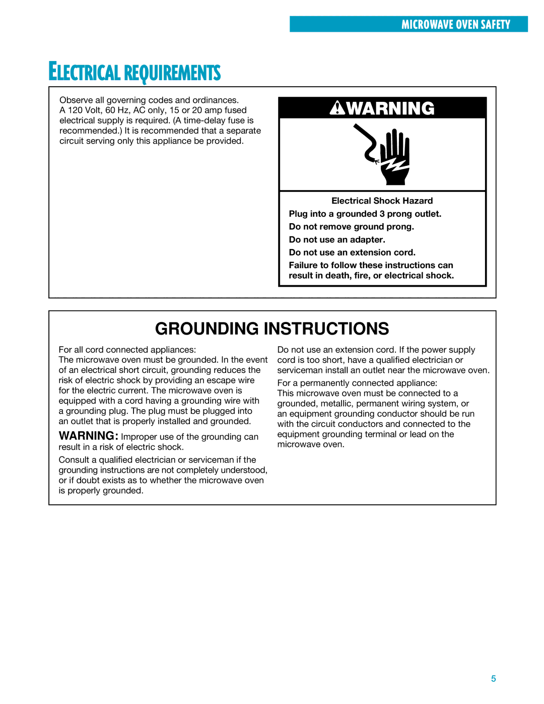 Whirlpool YMH7140XF installation instructions Electrical Requirements, Wwarning 