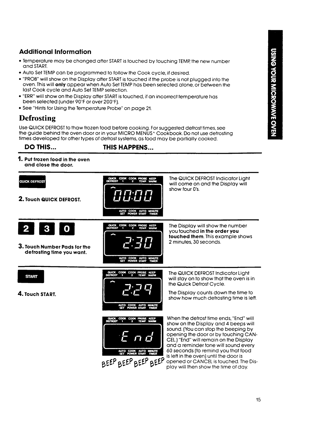 Whirlpool MH7lOOXY manual Defrosting, Additional Information 