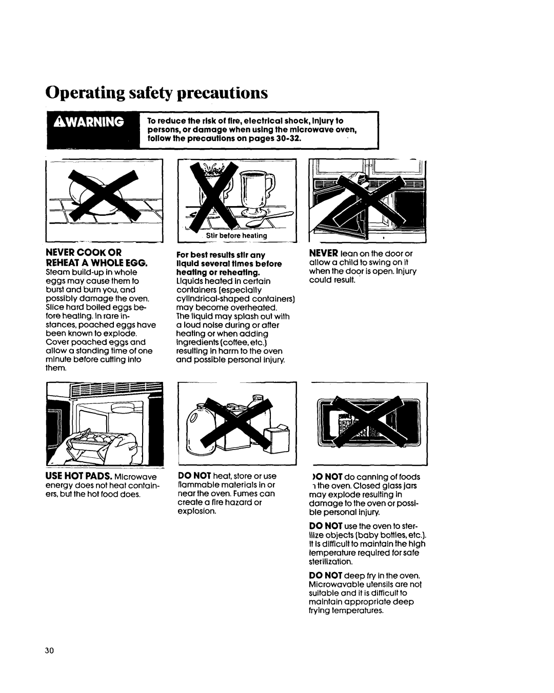 Whirlpool MH7lOOXY manual Operating safety precautions 