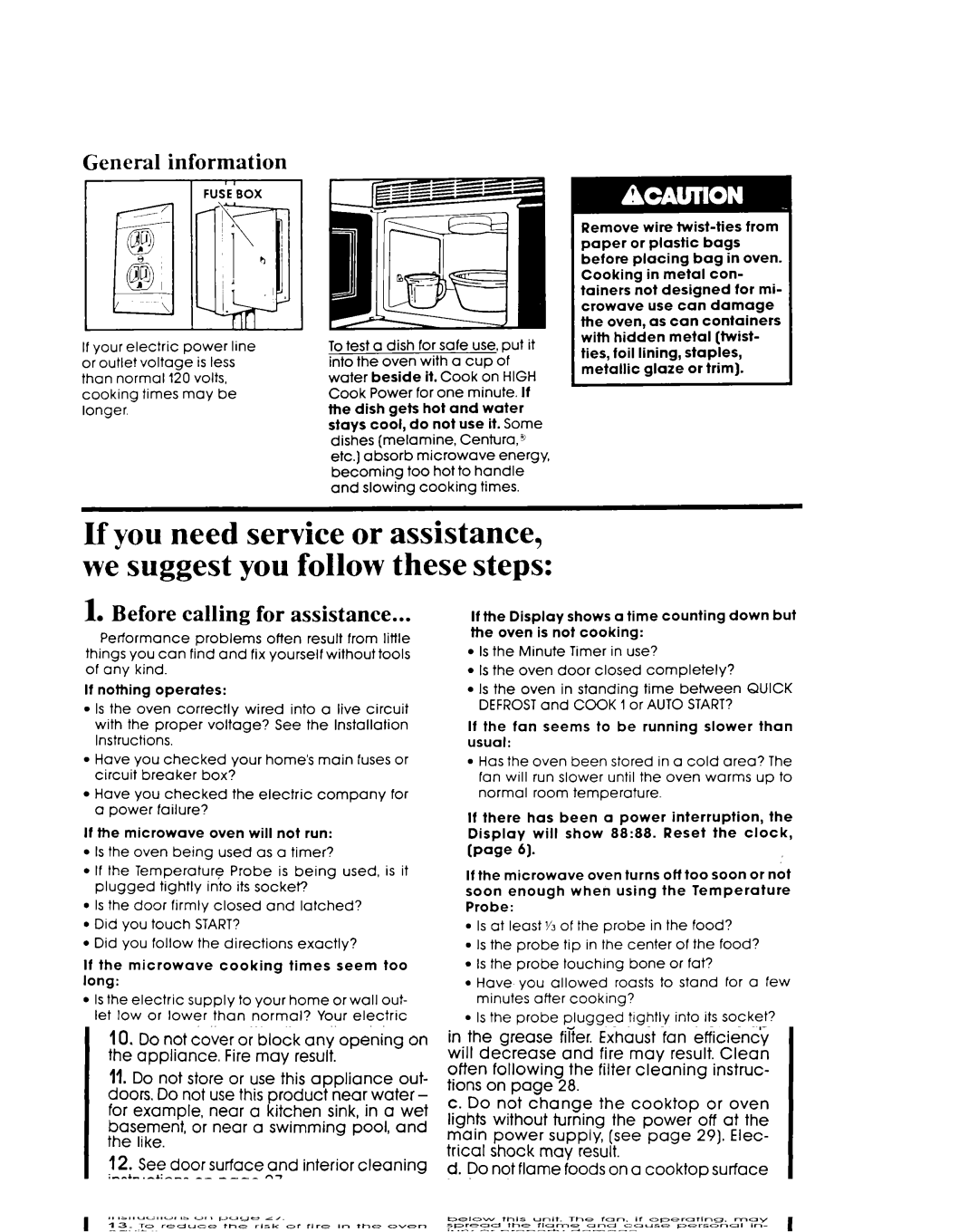 Whirlpool MH7lOOXY manual General information, Before calling for assistance 