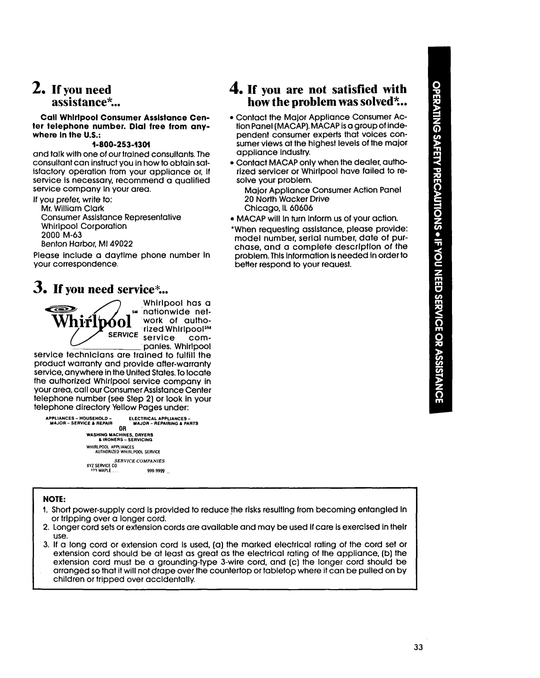 Whirlpool MH7lOOXY manual If you need service 