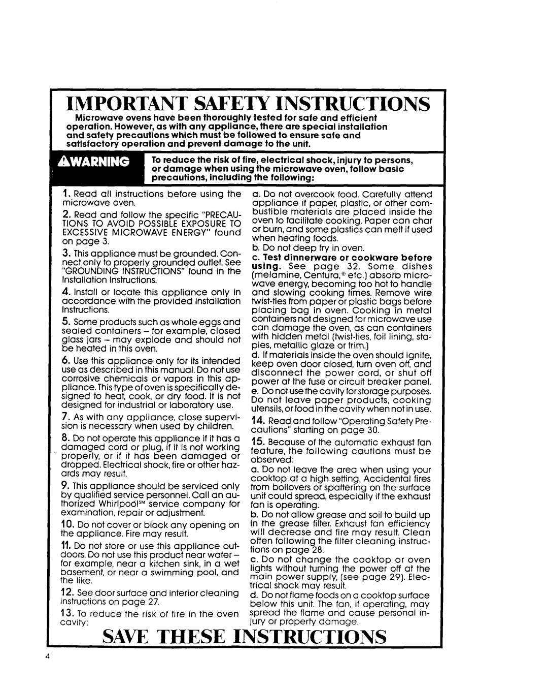 Whirlpool MH7lOOXY manual Important Safety Instructions 