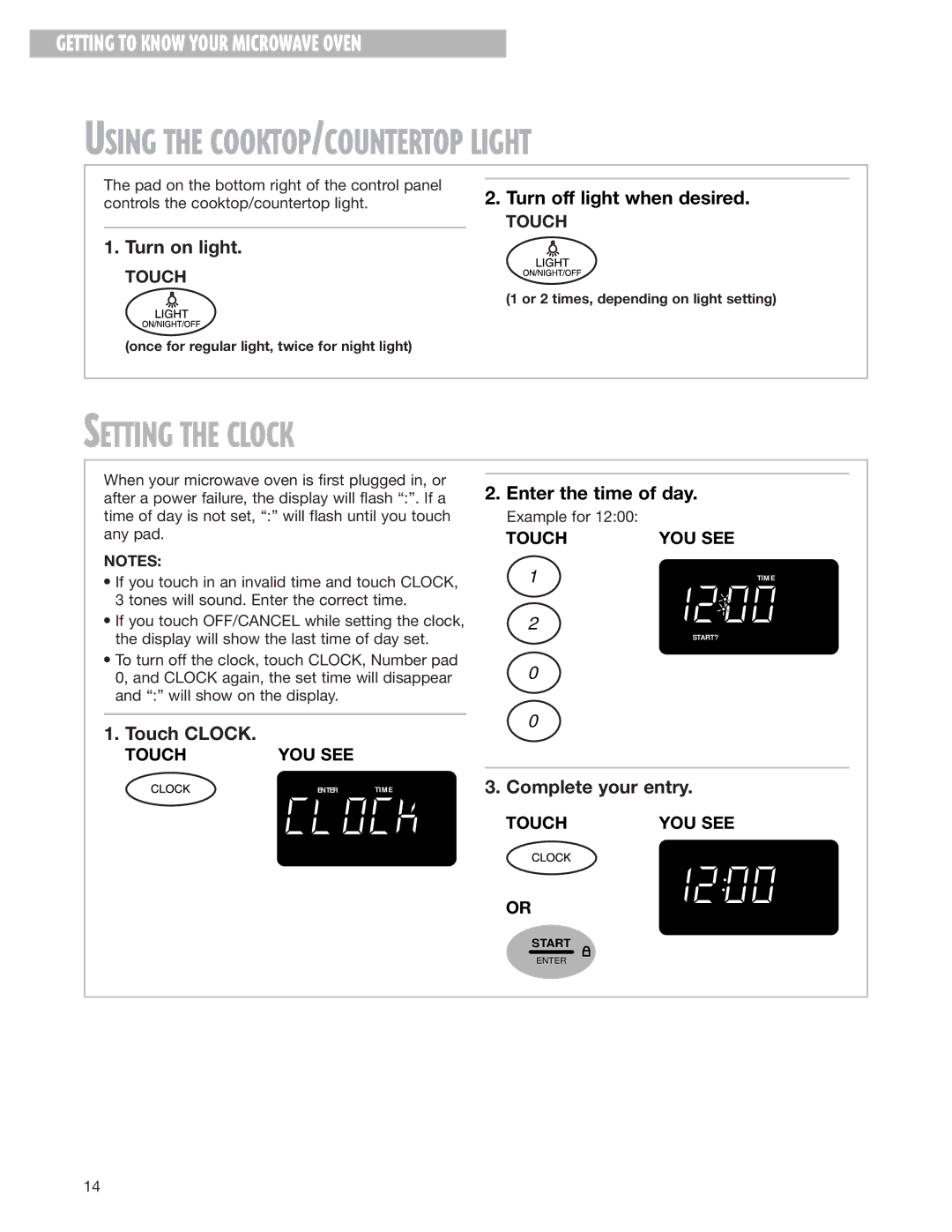 Whirlpool MH8150XJ installation instructions Setting the Clock 