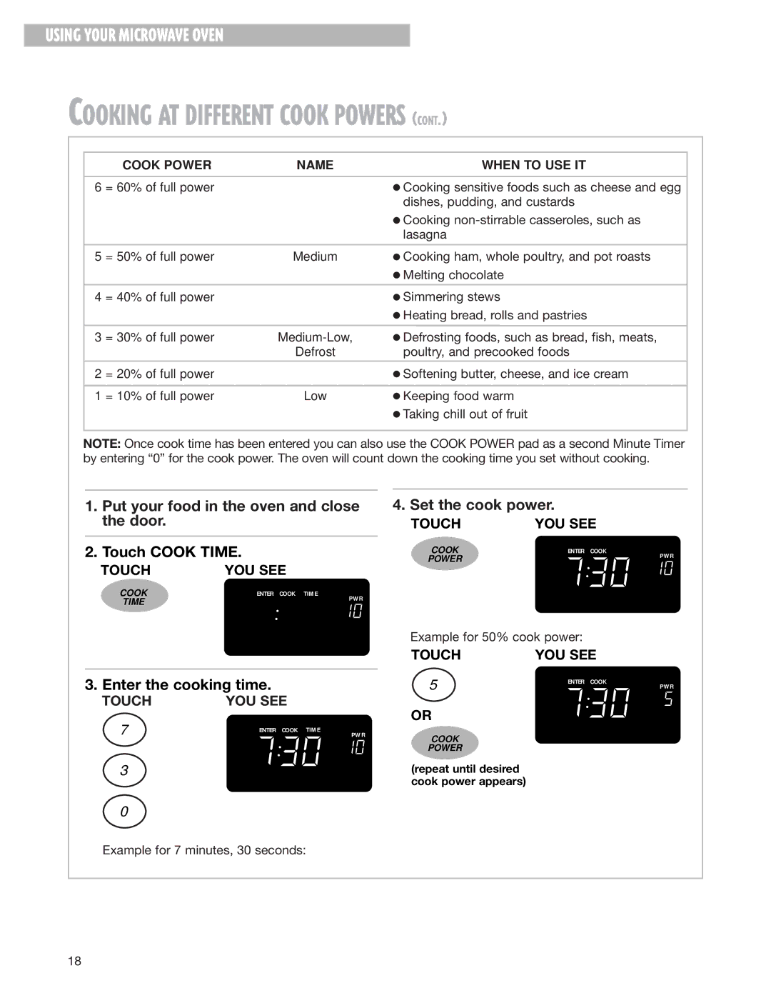 Whirlpool MH8150XJ installation instructions Enter the cooking time, Set the cook power 