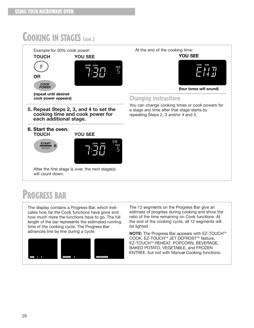 Whirlpool MH8150XJ installation instructions Progress BAR 