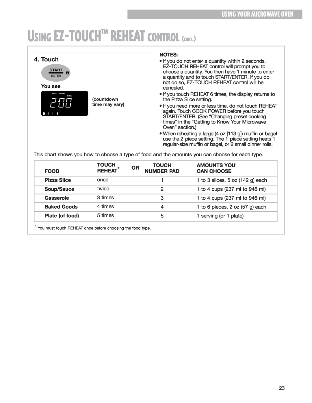 Whirlpool MH8150XJ installation instructions Using Ez-Touchtm Reheat Control Cont, Using Your Microwave Oven 