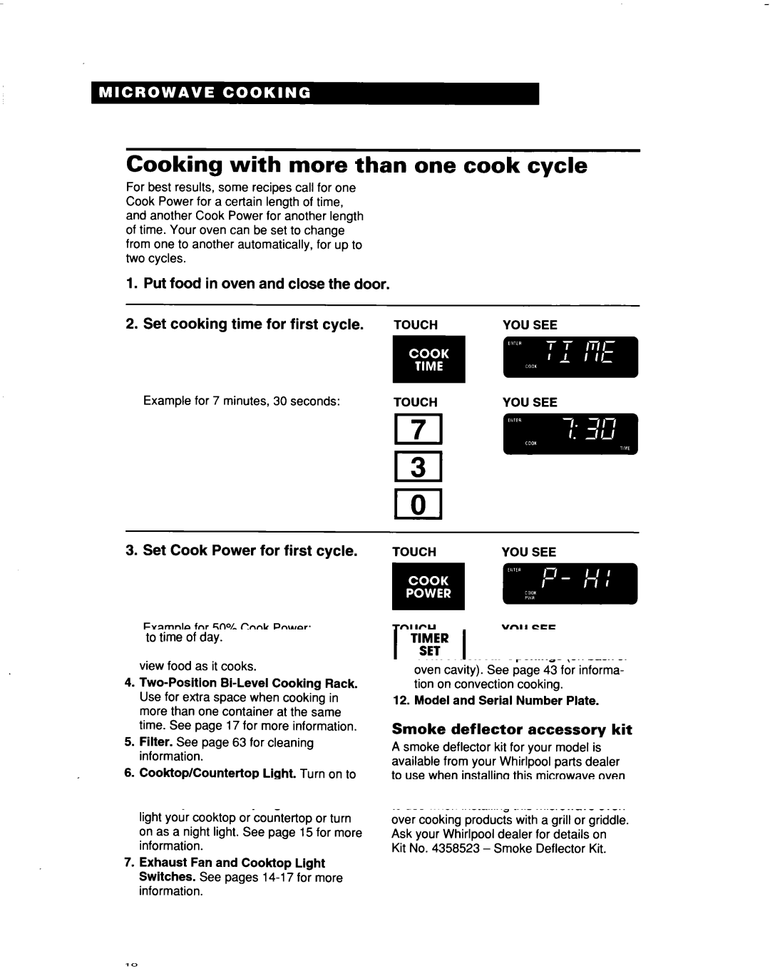 Whirlpool MH9115XB warranty Cooking with more than one cook cycle, Set Cook Power for First Cycle, Repeat, Touch YOU 