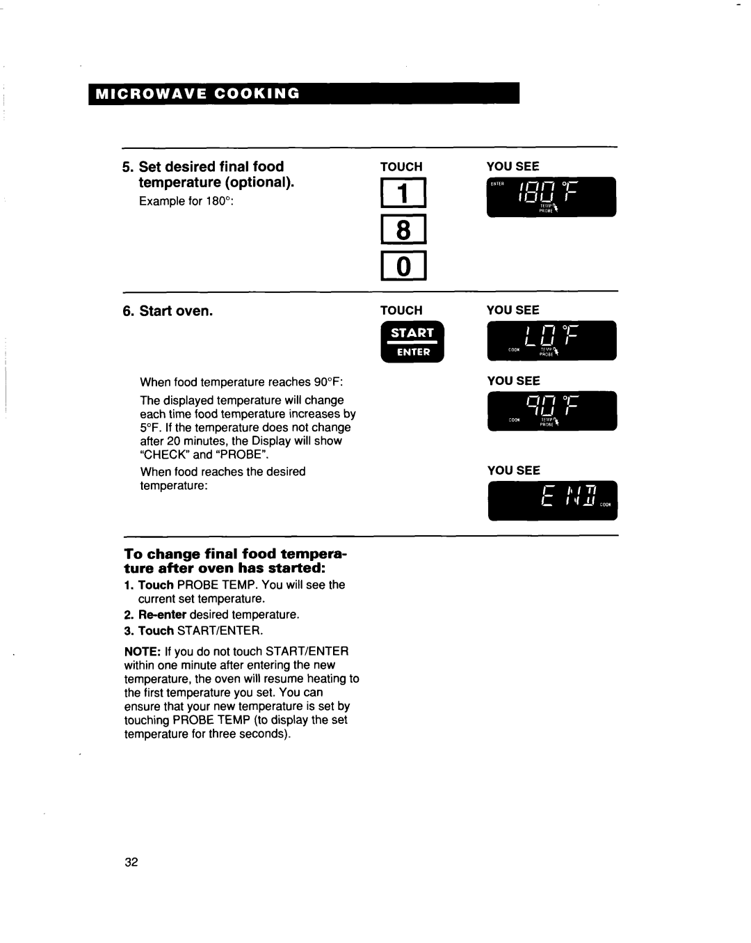 Whirlpool MH9115XB Set desired final food temperature optional, To change final food tempera- ture after oven has started 