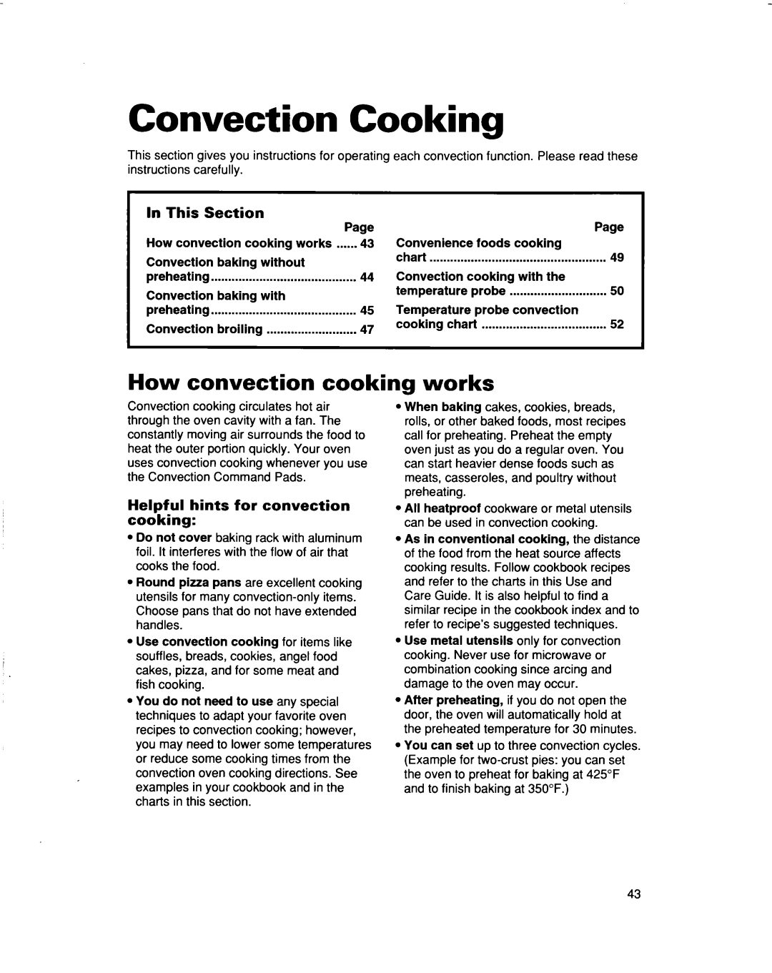 Whirlpool MH9115XB warranty Convection Cooking, How convection cooking works, Helpful hints for convection cooking 