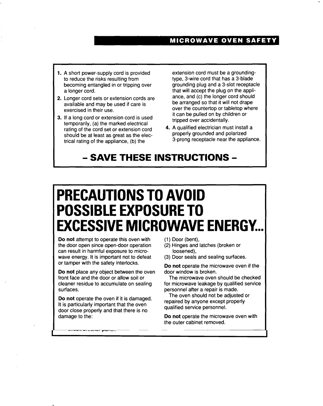 Whirlpool MH9115XB warranty Precautionstoavoid 