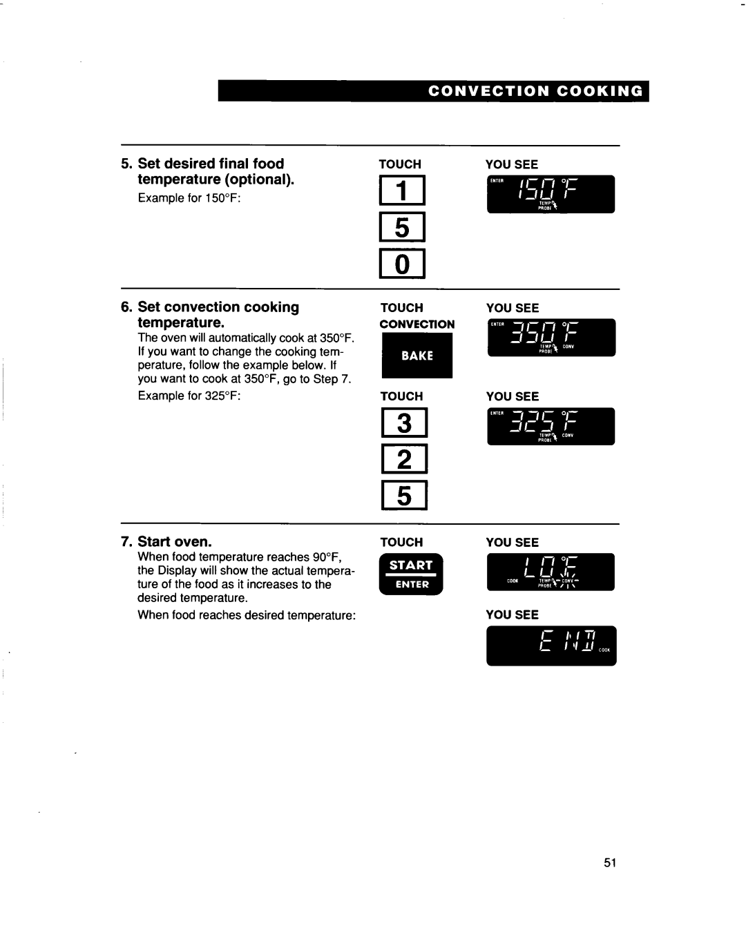 Whirlpool MH9115XB warranty Set convection cooking temperature, Convection Touch 