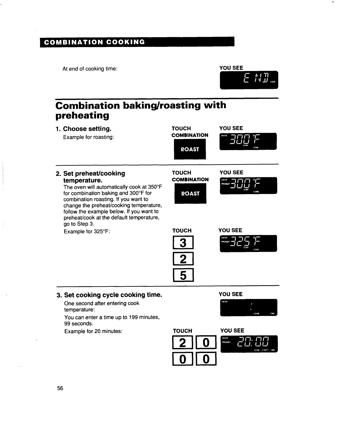 Whirlpool MH9115XB warranty Combination baking/roasting with preheating, Set preheat/cooking, Temperature 