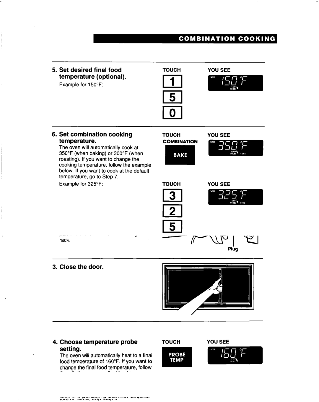 Whirlpool MH9115XB warranty Set combination cooking temperature, Combination Touch 