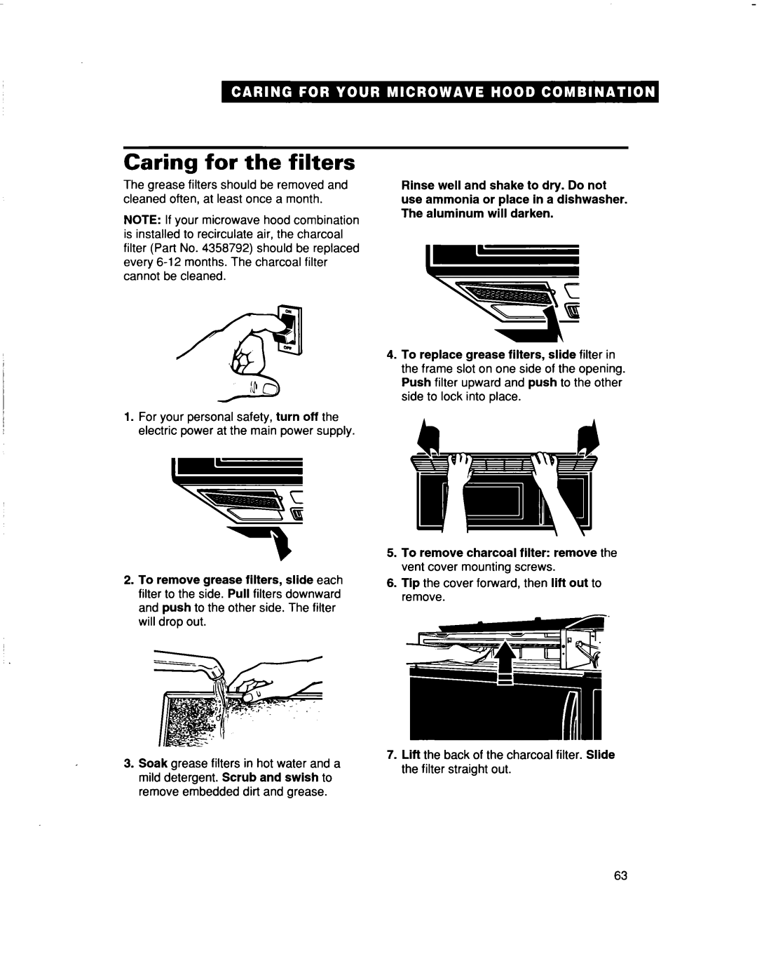 Whirlpool MH9115XB warranty Caring for the filters 