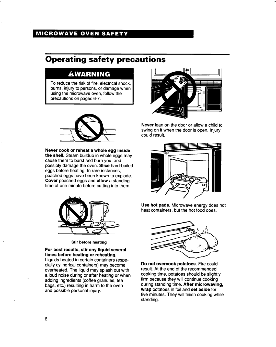 Whirlpool MH9115XB warranty Operating safety precautions 