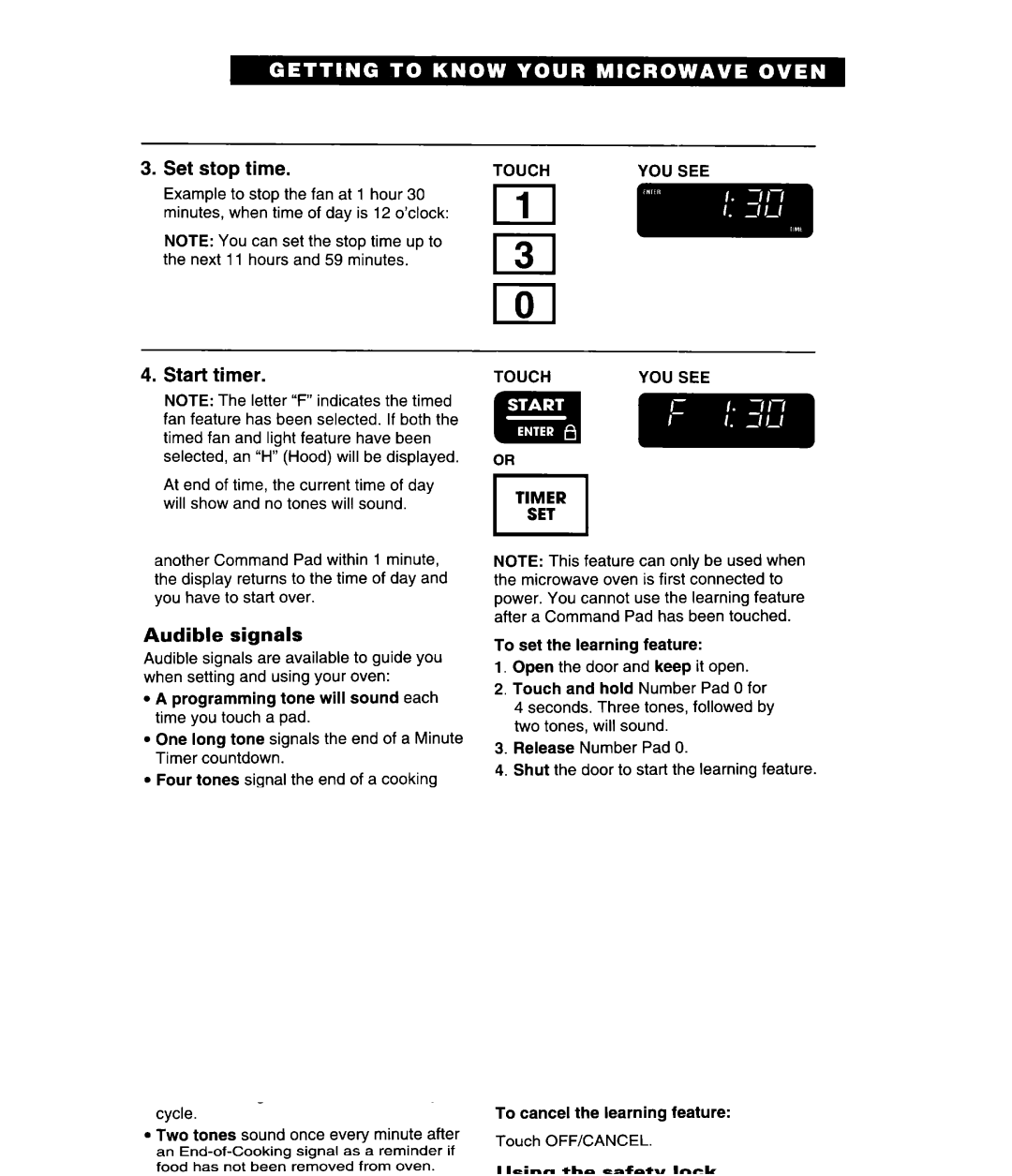 Whirlpool GH9115XE, MH9115XE warranty ’sEFRI, Set stop time, Start timer, To check the stop time, To cancel timer 