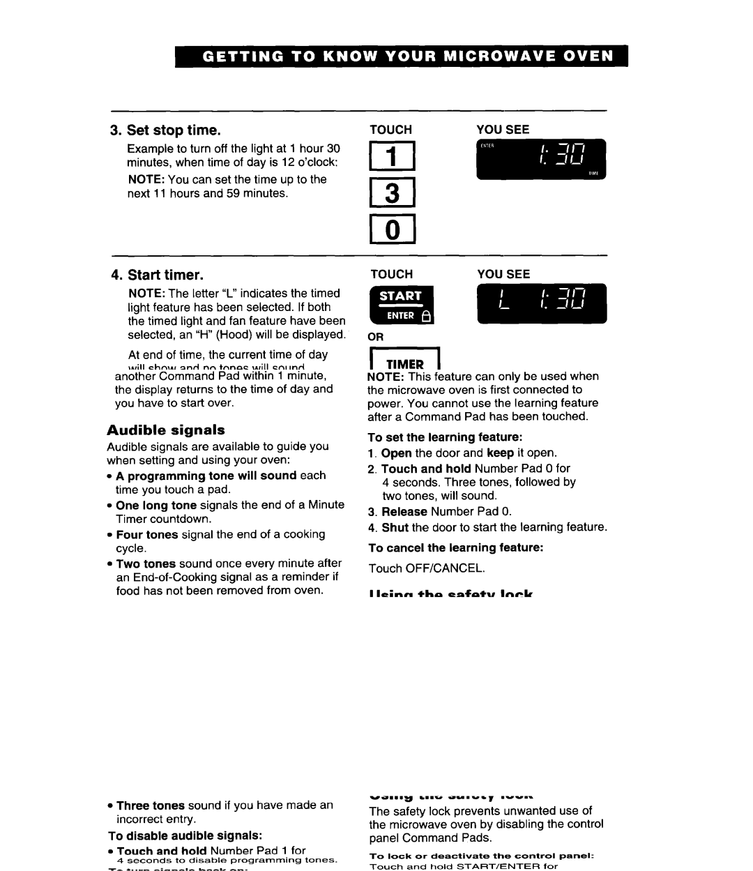 Whirlpool GH9115XE, MH9115XE warranty Touch Timer SET 