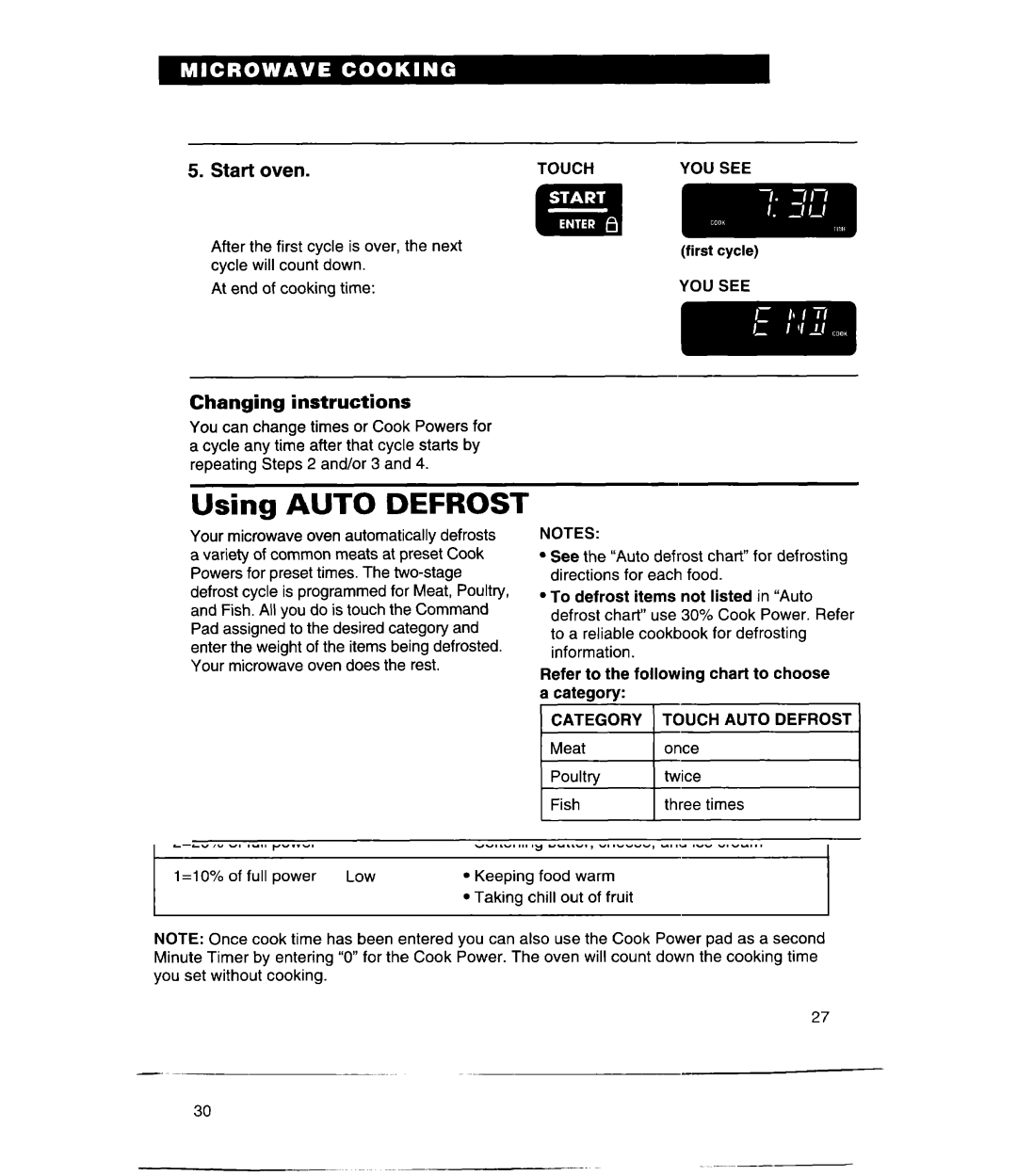 Whirlpool MH9115XE, GH9115XE warranty Using Auto Defrost, Touch YOU see, Category 1 Touch Auto Defrost 