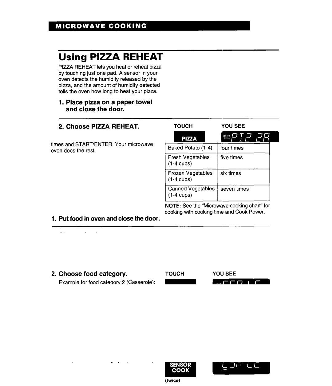 Whirlpool MH9115XE, GH9115XE warranty Using Pizza Reheat 