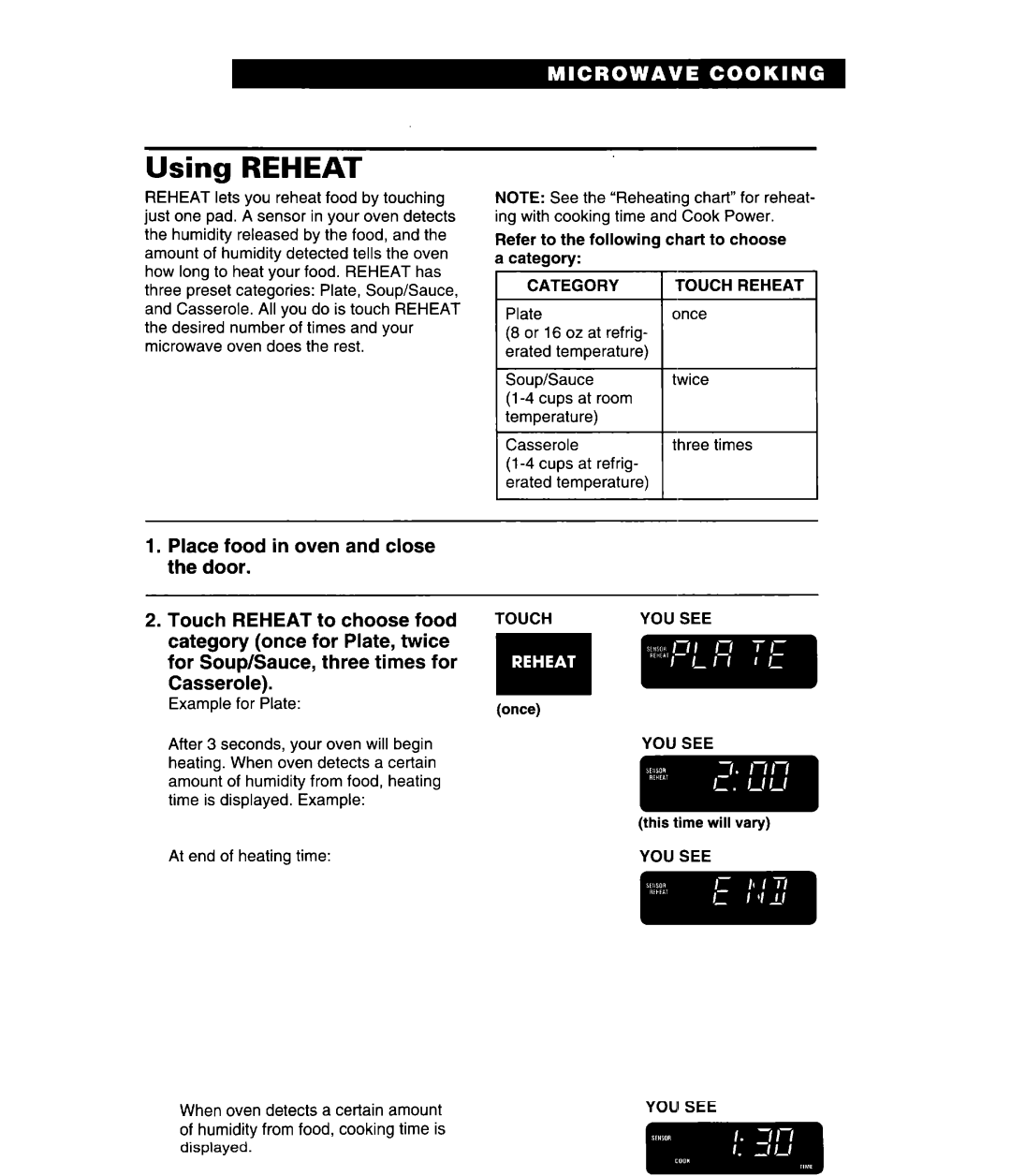 Whirlpool GH9115XE, MH9115XE warranty Using Reheat 