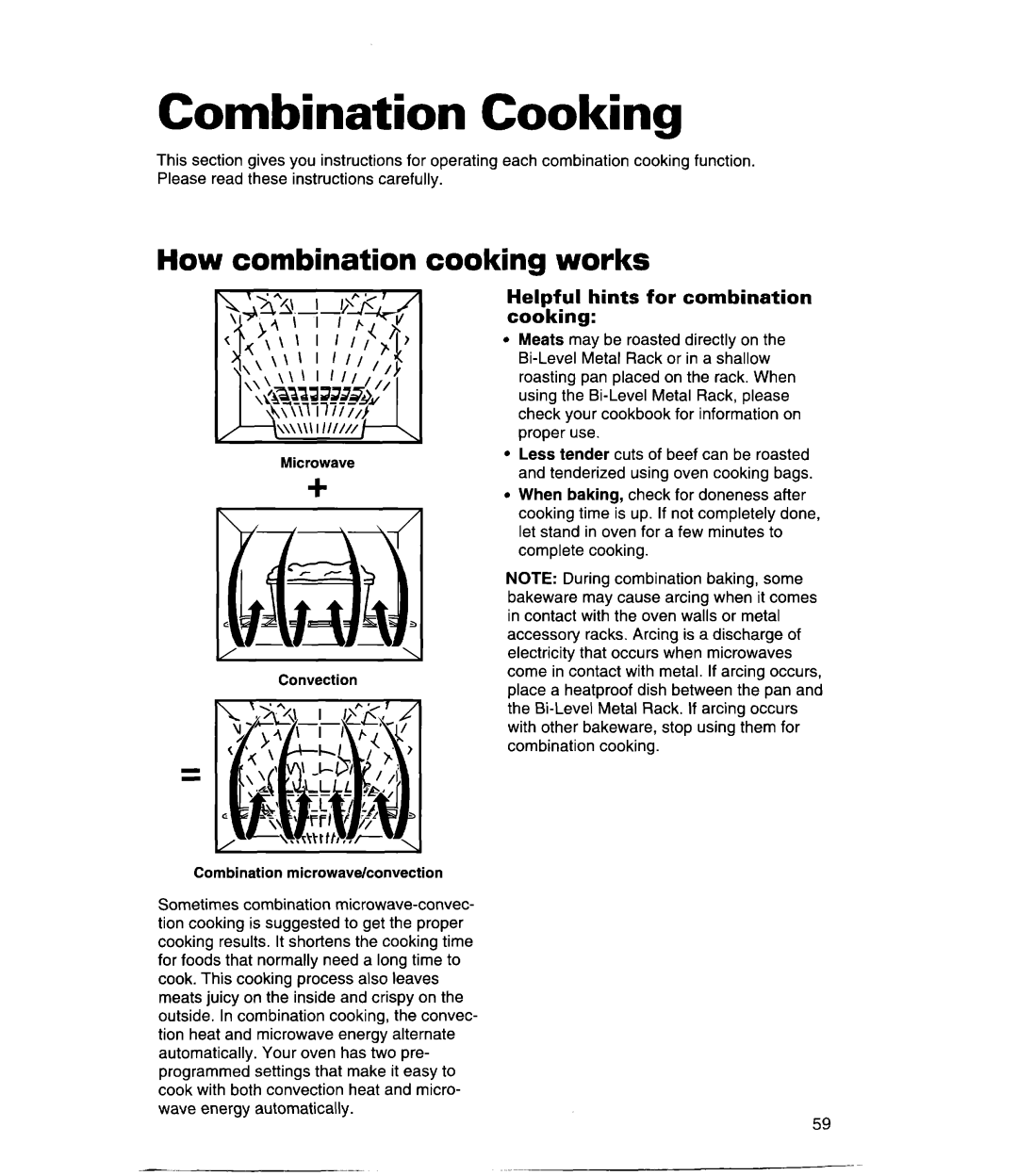 Whirlpool GH9115XE, MH9115XE warranty Combination Cooking, Helpful hints for combination cooking 