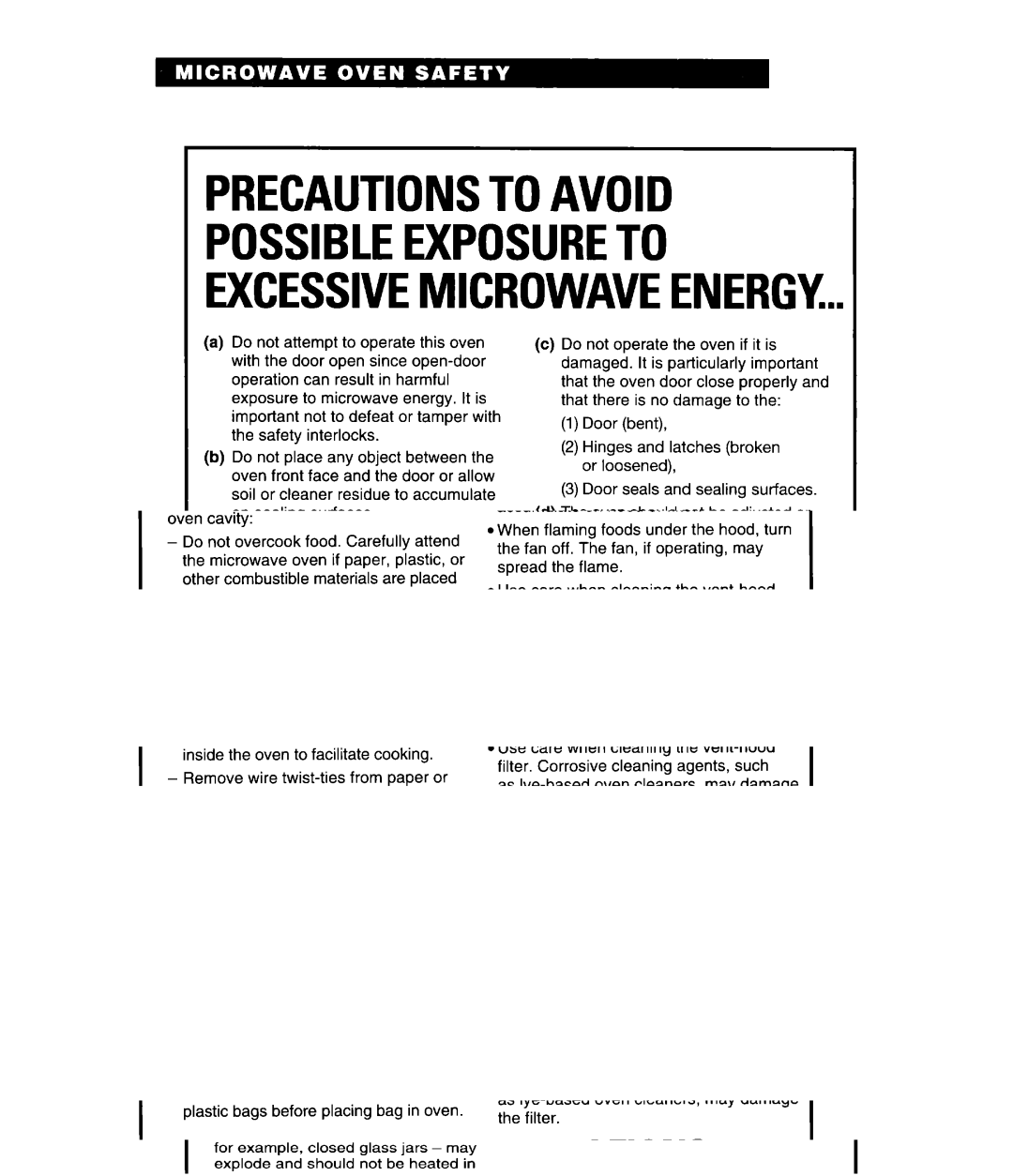 Whirlpool MH9115XE, GH9115XE warranty Precautionstoavoid 