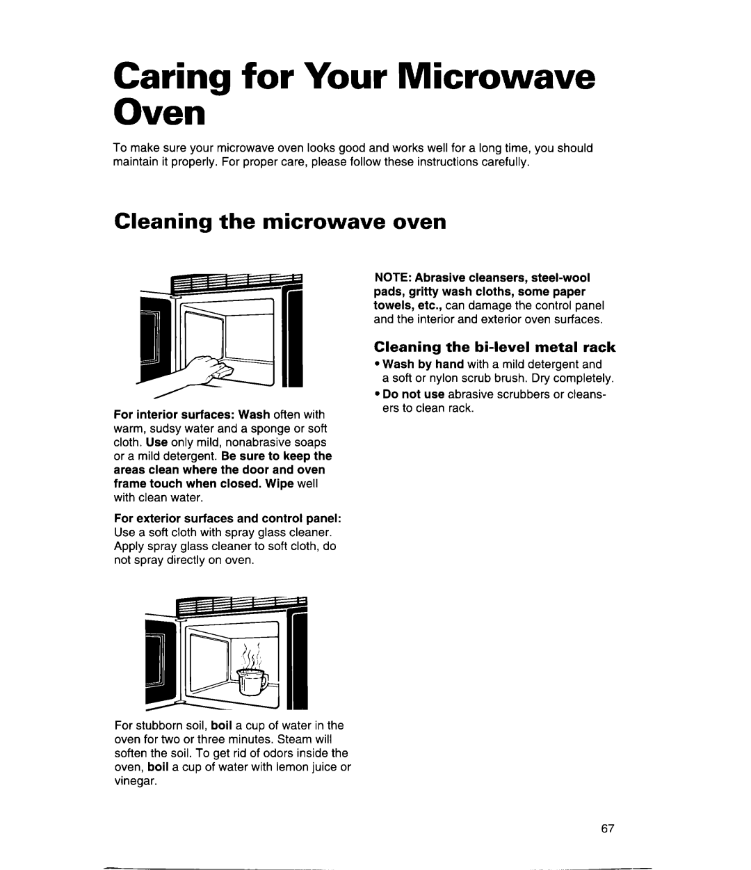 Whirlpool GH9115XE, MH9115XE Caring for Your Microwave Oven, Cleaning the microwave oven, Cleaning the bi-levelmetal rack 