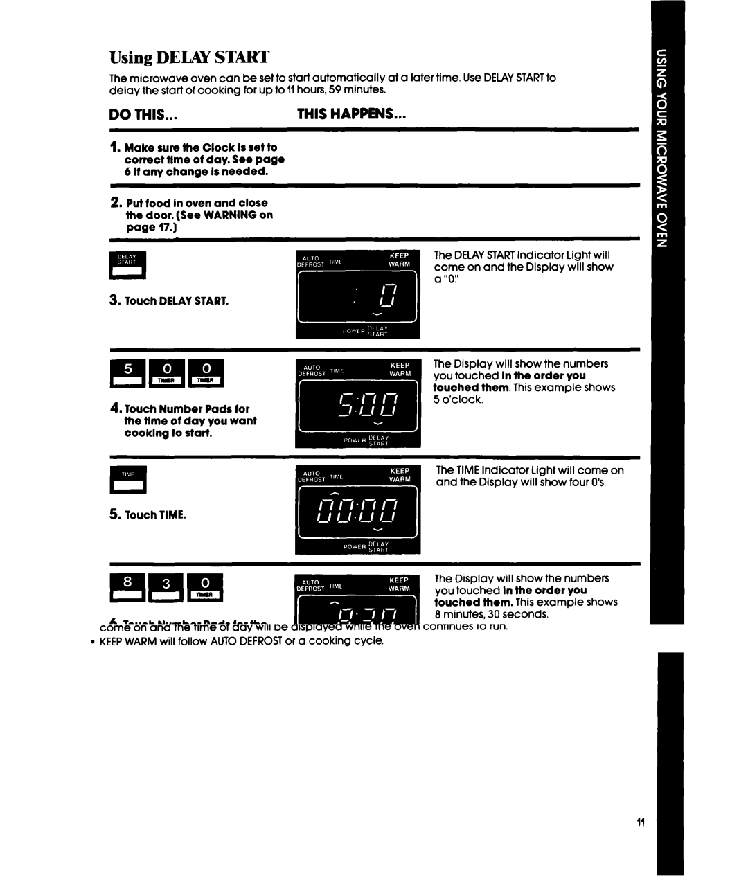 Whirlpool MHE10RW, MHE10VW warranty Using Delay Start, Touch Time 